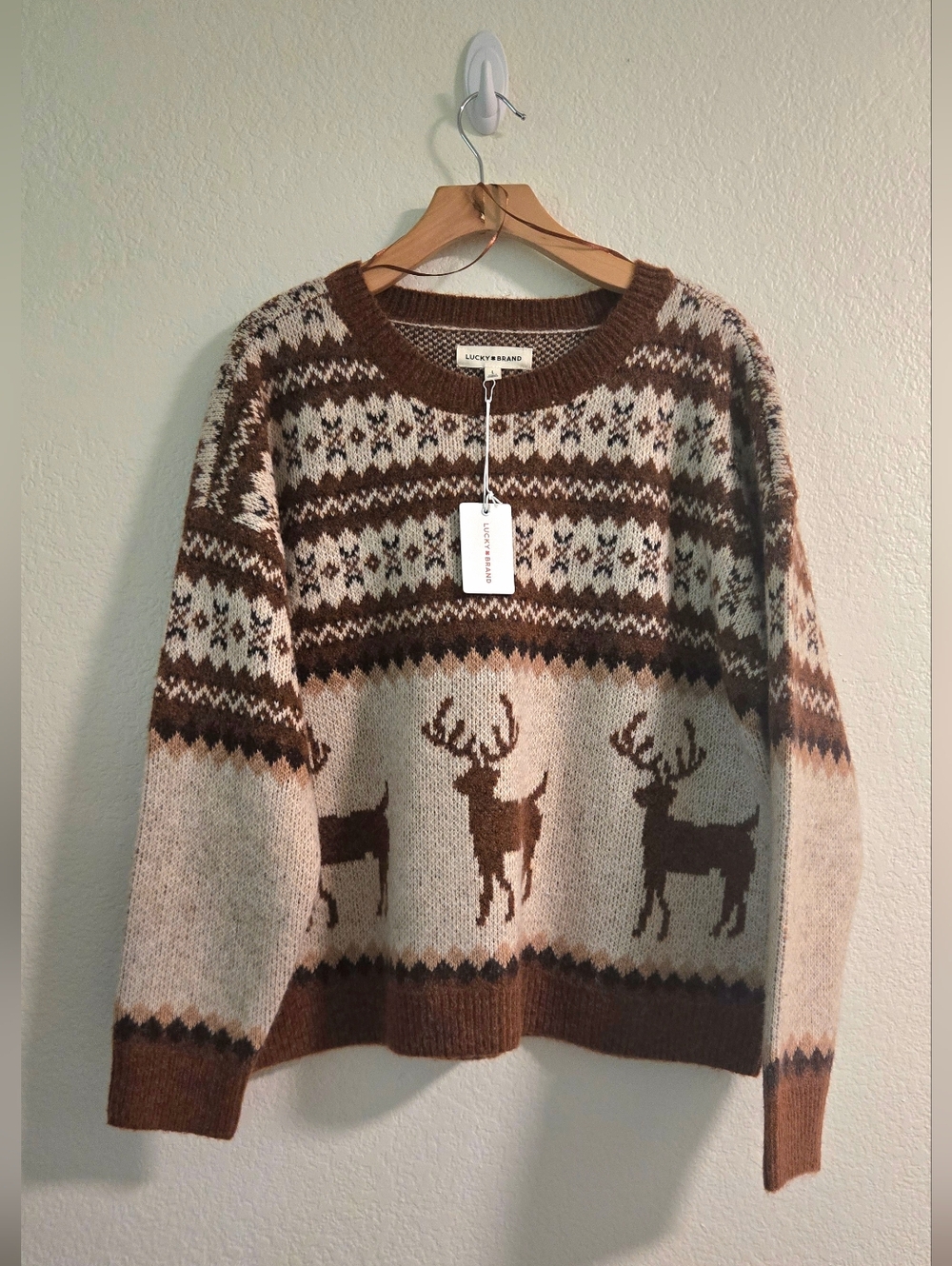 Lucky Brand Deer Fair Isle Sweater NWT